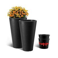 2 dalių dideli apvalūs gėlių vazonai su padėklais – 35 cm skersmuo × 59 cm aukštis