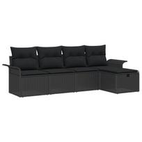 vidaXL Sodo Sofų Rinkinys su pagalve 5 pcs Juoda Poli ratanas