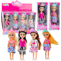 Mini princesės lėlė su karūna ir spalvinga suknele, 14 cm