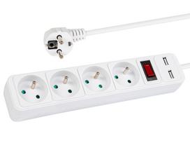 PR-470WSP/USB 4 lizdų maitinimo prailgintuvas + USB su įžeminimu + jungikliu 3 m, baltas, 3x1.5 mm