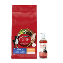 PURINA ONE Adult Medium/Maxi Maistas suaugusiems šunims, turtingas vištiena ir ryžiais, 12 kg + LAB V Lašišų aliejus šunims ir katėms 500ml