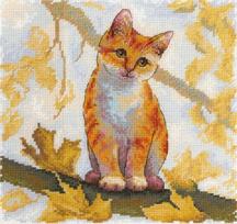 Kryželiu siuvinėjimo rinkinys „Pūkuota ryža katė“ 19x19 cm SNV-908