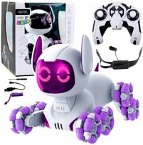 Interaktyvus robotas šuo su nuotoliniu valdymu TOOBY RC 4WD 360°, baltas/violetinis