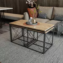 Kavos staliuko komplektas, Hanah Home, Atlanto pušis Juoda, 100 x 52 x 50, cm