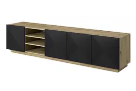 TV staliukas Asha 200 cm, su atvira lentyna, Artisan juoda matinė
