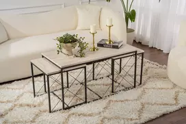 Kavos staliuko rinkinys, Hanah Home, Defne, Travertinas Juoda, 100 x 52 x 50
