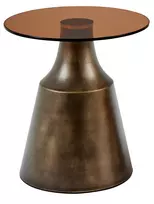 Dunsley coffee table, Top glass brown, Base steel brushed bronze, Ø45x47 cm
