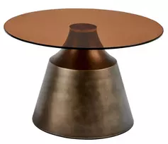 Dunsley coffee table, Top glass brown, Base steel brushed bronze, Ø70x41.5 cm
