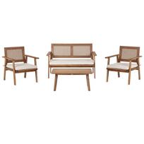Lauko baldų komplektas Beliani Rinkinys sofa su foteliu 4 asmenims ARENELLA sertifikuota akacijos mediena šviesiai smėlio spalvos