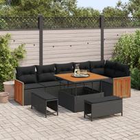 vidaXL Sodo Sofų Rinkinys su pagalve 9 pcs Juoda