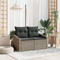 2-vietė sofa sodui su saugojimo skyriumi ir pagalvėlėmis, pilka poli ratanas