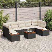 vidaXL Sodo Sofų Rinkinys su pagalve 8 pcs Juoda Poli ratanas