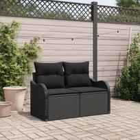2-vietė sofa sode su pagalvėmis juoda poli ratanas