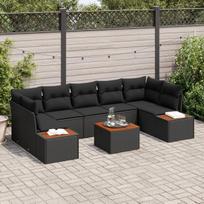 vidaXL Sodo Sofų Rinkinys su pagalve 8 pcs Juoda Poli ratanas