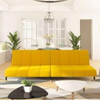 Dvivietė sofa-lova, geltonos spalvos, aksomas