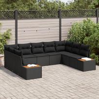 vidaXL Sodo Sofų Rinkinys su pagalve 9 pcs Juoda Poli ratanas