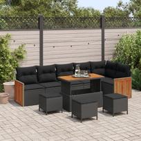 vidaXL Sodo Sofų Rinkinys su pagalve 10 pcs Juoda