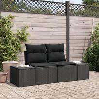 2 vietų sodo sofa su pagalvėlėmis juoda poli ratanas