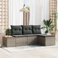 vidaXL Sodo Sofų Rinkinys su pagalve 4 pcs Pilka Poli ratanas