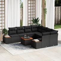 vidaXL Sodo Sofų Rinkinys su pagalve 9 pcs Juoda Poli ratanas