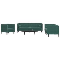 vidaXL Chesterfield sofų komplektas su pagalvėlėmis, 3 dalių, žalia