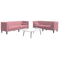 vidaXL Chesterfield sofų komplektas su pagalvėlėmis, 2 dalių, rožinis
