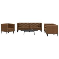 vidaXL Chesterfield sofų komplektas su pagalvėlėmis, 3 dalių, rudas