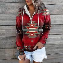 Autumn Winter Ethnic Tribe Hooded Hoodie Jacket Top Sweatshirts Women’s S žalia