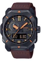 „Casio Pro Trek Climber Line“ saulės energija varomas laikrodis su biomasės rudos spalvos radijo bangomis valdomu plastiku, PRW-6900YL-5JF, vyriškas.