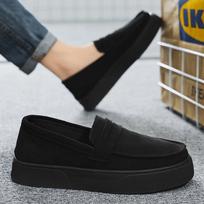 Autumn and Winter New Light Luxury Lefu Shoes for Men's 2026 Fashion Suede Kick on Versatile Lazy Shoes 39 juoda