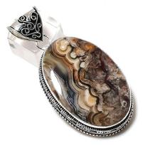 Laguna Lace Agate Gemstone 925 Sterling Silver Gift Jewelry Pendant 2.48