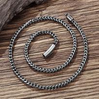 Vintage Oxidized Cuban Link Chain Necklace for Men Stainless Steel Punk Rock Style Foxtail Chain Unique Male Jewelry Gift 60cm