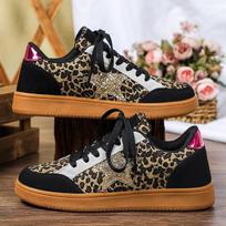 Hot-selling personalized leopard print casual skateboard shoes retro platform shoes couple outdoor trendy shoes 35