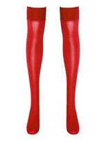 Womens Sheer Thigh High Socks Glossy See Through Design Thin Shiny Elastic Solid Color Stockings One Size raudona