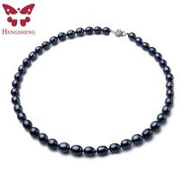 New Arrival 8-9 mm Natural Freshwater Black Pearl Jewelry Necklace 925 Silver Flower Buckle Fine Jewelry For Women 8-9mm&40cm juoda