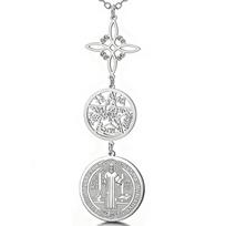 Trijų apsaugų karoliai su raganos mazgu, pentagrama, Tetragramatonu, St. Benedikto nerūdijančio plieno dvasinis simbolis Amuletas Papuošalas