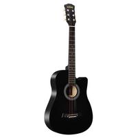 38 colių viso dydžio suaugusiųjų 6 stygų Cutaway liaudies akustinė gitara, skirta studentams pradedantiesiems (Juoda) juoda