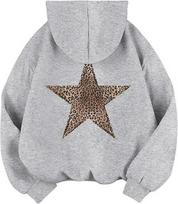 Women's Leopard & Star Print Hoodie Pullover XXL balta