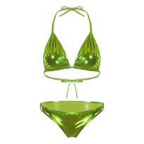 Moterims Metalinis Blizgus Bikini Maudymosi Kostiumas Kaklą Surišamas Liemenėlė O Žiedo Kelnaitės Baseino Vakarėlio Maudymosi Kostiumas Rinkinys One Size raudona