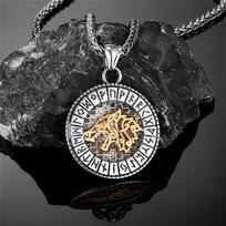 Viking Norse Mythology Odin Wolf Necklaces Men Gold Color Fenrir Rune Pendant Talisman Stainless Steel Male Scandinavian Jewelry 60CM
