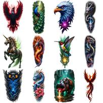 12 vnt. Laikinos tatuiruotės Fantastiški būtybės Vandeniui atsparios Ilgai išliekančios Kūno lipdukai Tatuiruočių dizainai Realistiškos laikinos tatuiruotės