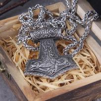Norse Vikings Thor Hammer Mjolnir Necklace Stainless Steel Chain Viking Rune Amulet Vegvisir Pendant Male Jewelry 60cm sidabras