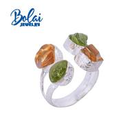 Unikalus rankų darbo natūralus citrino peridotas Neapdorotas brangakmenio žiedas 925 sterlingų sidabrinis ponios gimtadienio dovana us ring size 7# geltona/žalia