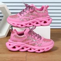 Bling Leather Pink Women Sports Shoes Thick Sole Glitter Sparkling Women Casual Shoes High Quality Walking Shoes Ladies Sneakers 35 rožinė