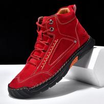 Vyriški odiniai ankle boots Lauko laisvalaikio batai Vintažiniai minkšti kedai Plokščiapadžiai su raišteliais Rankų darbo Didelio dydžio vyriški batai Botines 39 raudona
