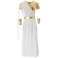 Mens Greek Roman Toga Cosplay Costume Metallic Patchwork Robe Short Sleeve Design Gloves Wristband Halloween Outfit L balta