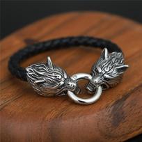 Punk Norse Viking Wolf Head Bracelets Gold Color Stainless Steel Mesh Chain Bangle Antique Black Amulet Male Jewelry Accessories 19cm