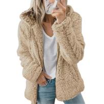 Fleece paltas moterims Oversized užsegamas gobtuvas Pūkuotas atviras L chaki