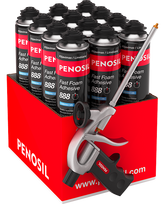 Greito sukibimo klijuojančios putos PENOSIL Adhesive 888,  (12 vnt. x 830 ml) + putų pistoletas C1