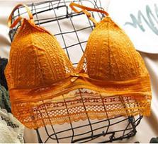 Moterų trikampė taurė nėriniuota liemenėlė Seksualus apatinis trikotažas belaidė liemenėlė Itin ploni apatiniai, surenkami „push Up Bralette“ S oranžinė